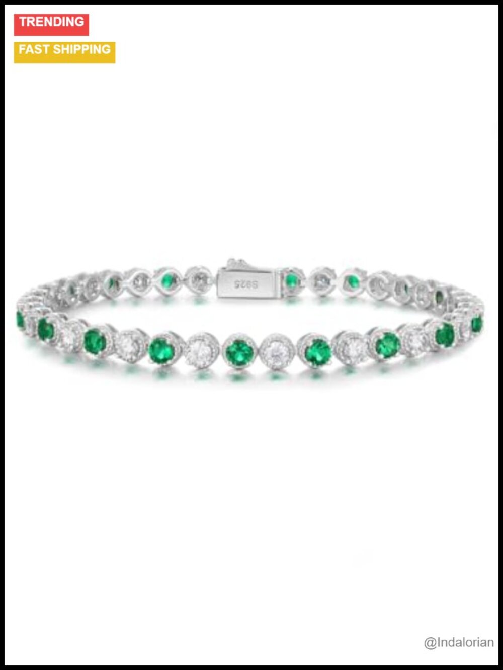 Moissanite Emerald Tennis Bracelet 925 Sterling Silver Rhodium Plated